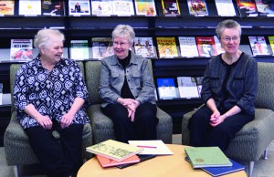 Sr. Deborah, Sr. Christa, and Sr. Mary Catherine in the newly named Benedictine Library during their interview.