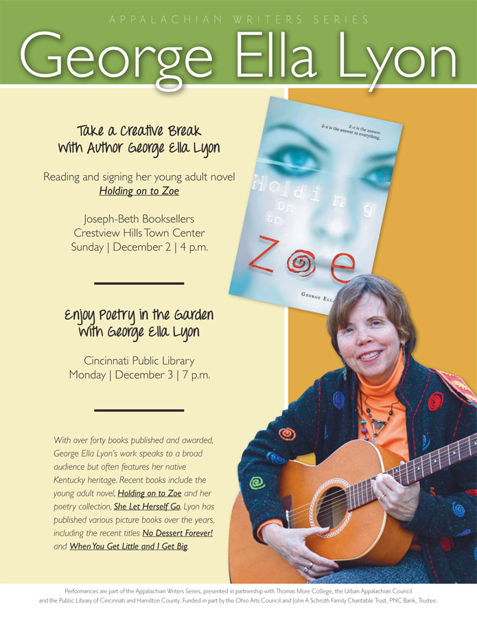 TMC Sponsors Literary Performances By Author George Ella Lyon Dec. 2 & 3 At Joseph Beth