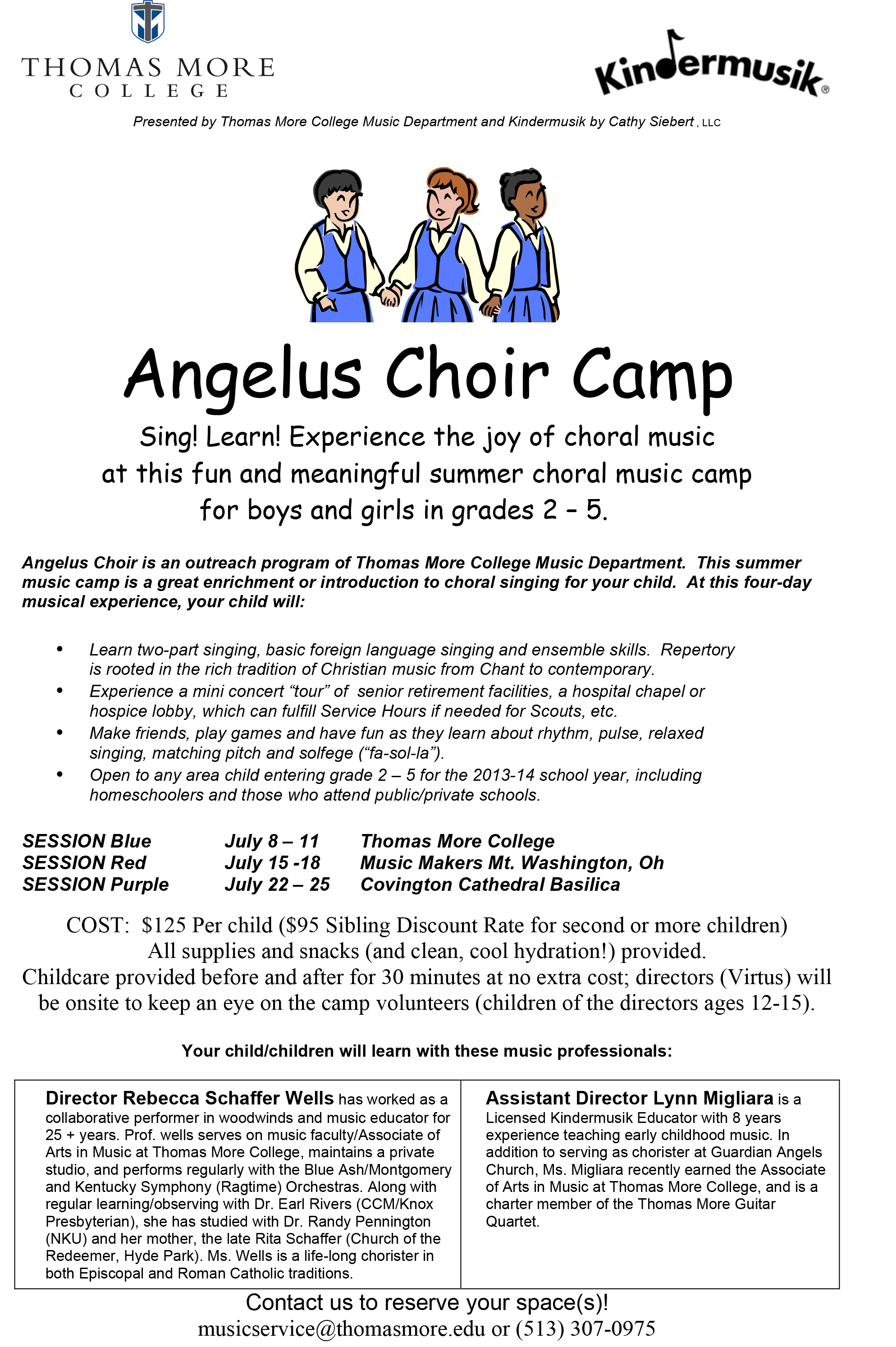 Thomas More College Music Department and Kindermusik by Cathy Siebert, LLC team up to offer Angelus Choir Camp