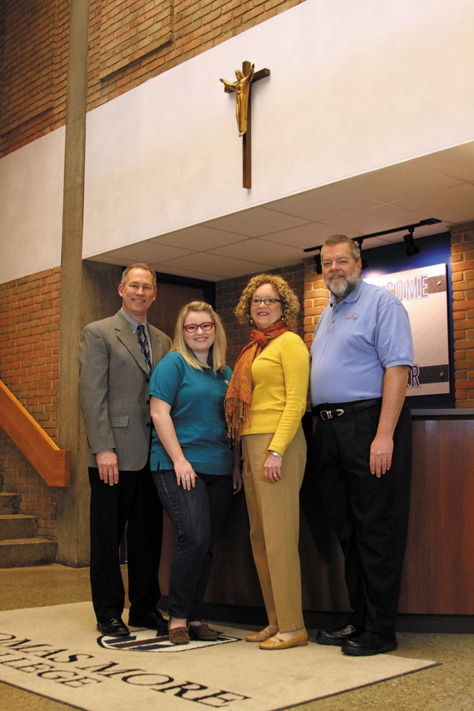 Representatives from the four agencies pay a visit to the TMC campus, they include: Ronald Bertsch ’86 from DCCH Center for Children & Families, Rachel Powell ’11 from Children’s Home of Northern Kentucky, Julie Geisen Scheper ’76 from Covington Partners, and Jim Epping ’75 from Children, Inc.