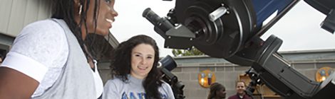 Students studying the sky at TMU's observatory