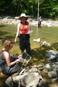 Interns Olivia and Arianna Riley doing a pebble count