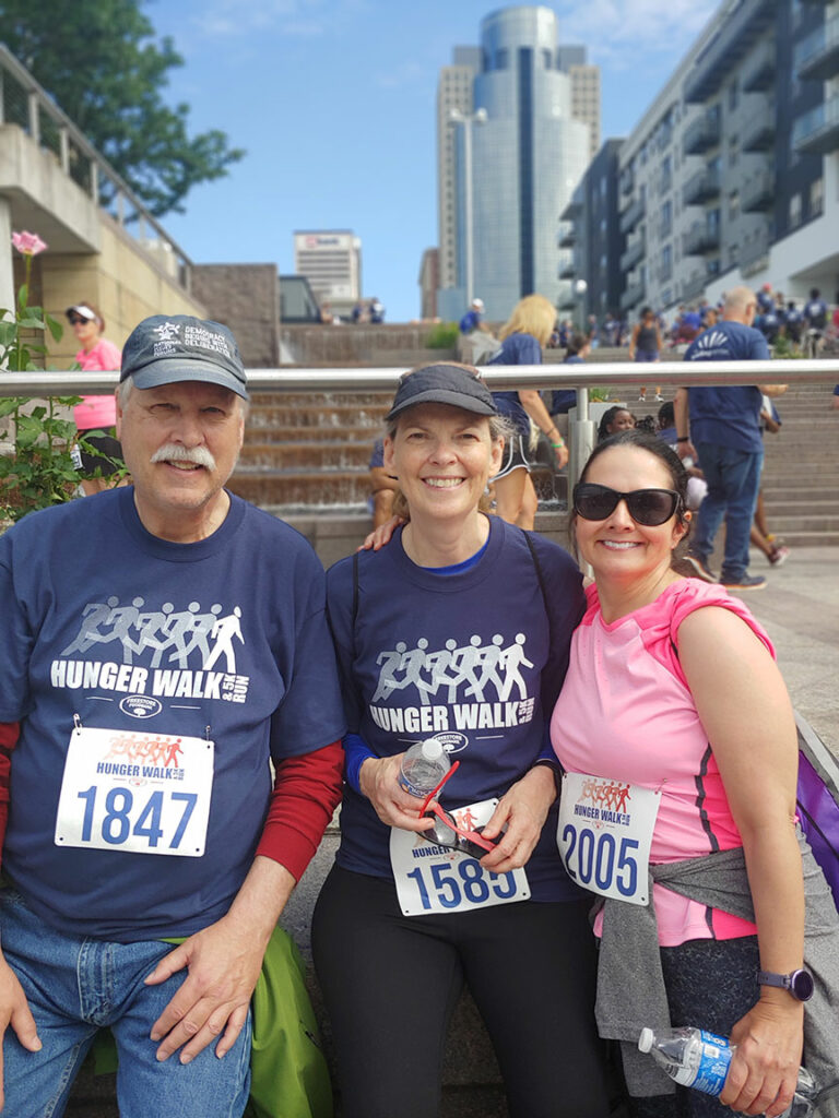 Professors Spence, Mitchell, and Thistlethwaite at the Hunger Walk and 5K Run.