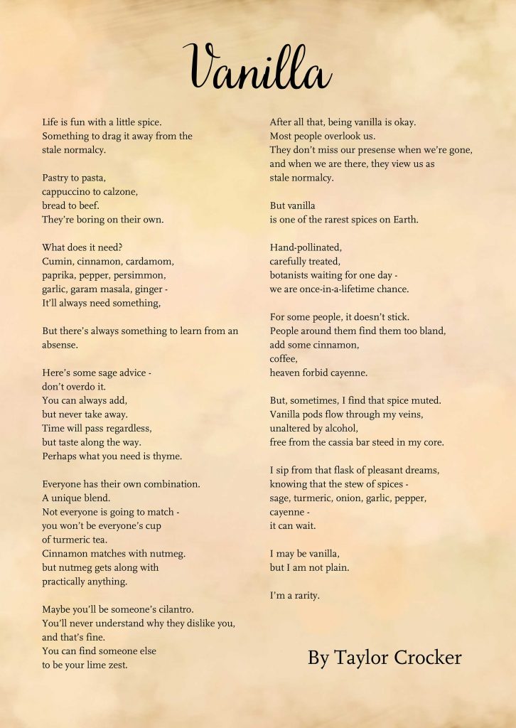 graphic of poem "Vanilla" by Taylor Crocker